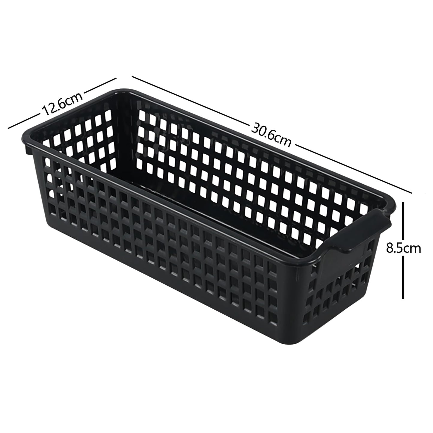 Ysmiltion 6-Pack Slim Plastic Storage Baskets, Small Cupboard Basket, Black
