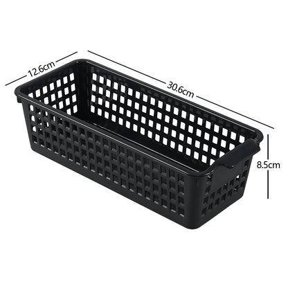 Ysmiltion 6-Pack Slim Plastic Storage Baskets, Small Cupboard Basket, Black