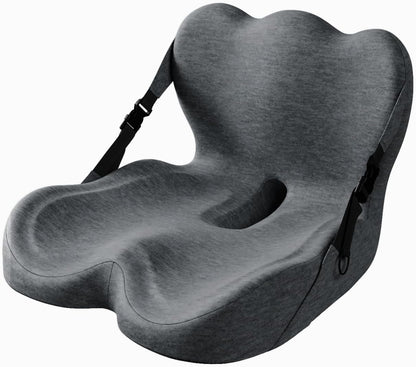 HoldOneLight Memory Foam Seat Cushion – Ergonomic Tailbone Pain Relief Cushion – Non-Slip Seat Pad for Office Chair & Car Seat – Grey