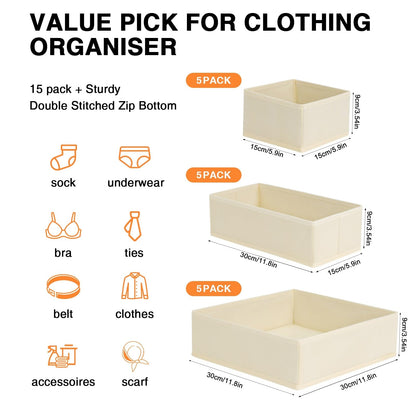 DIMJ 15Pack Clothes Organiser for Wardrobe, Baby Nursery Dividers, Beige