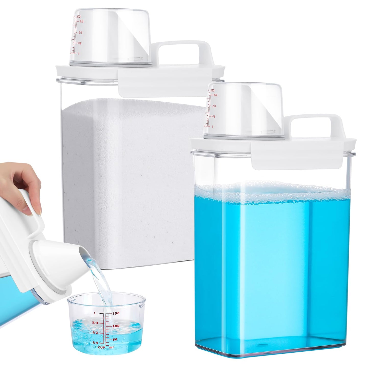 Invalidism 2 Pack Washing Powder Storage,1800ml Laundry Detergent Dispenser with Measuring Cup