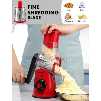 Rotary Cheese Grater, Vegetable Slicer with Three Drum Blades, Grater for Kitchen Faster and Easy Cutting, Rotary Drum Grater Ideal for Cheese, Cucumber, Carrot, Nuts, etc.