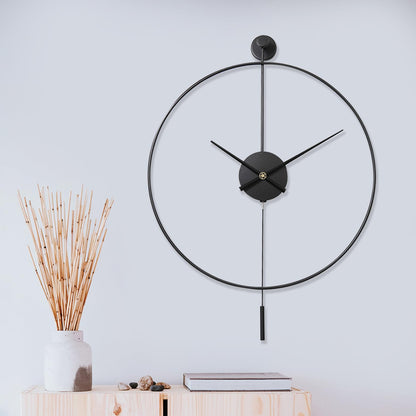 Classical Large Decorative Wall Clock with Pendulum, Modern Non-Ticking Silent Metal Wall Clocks for Living Room, Bedroom, Study, Office,