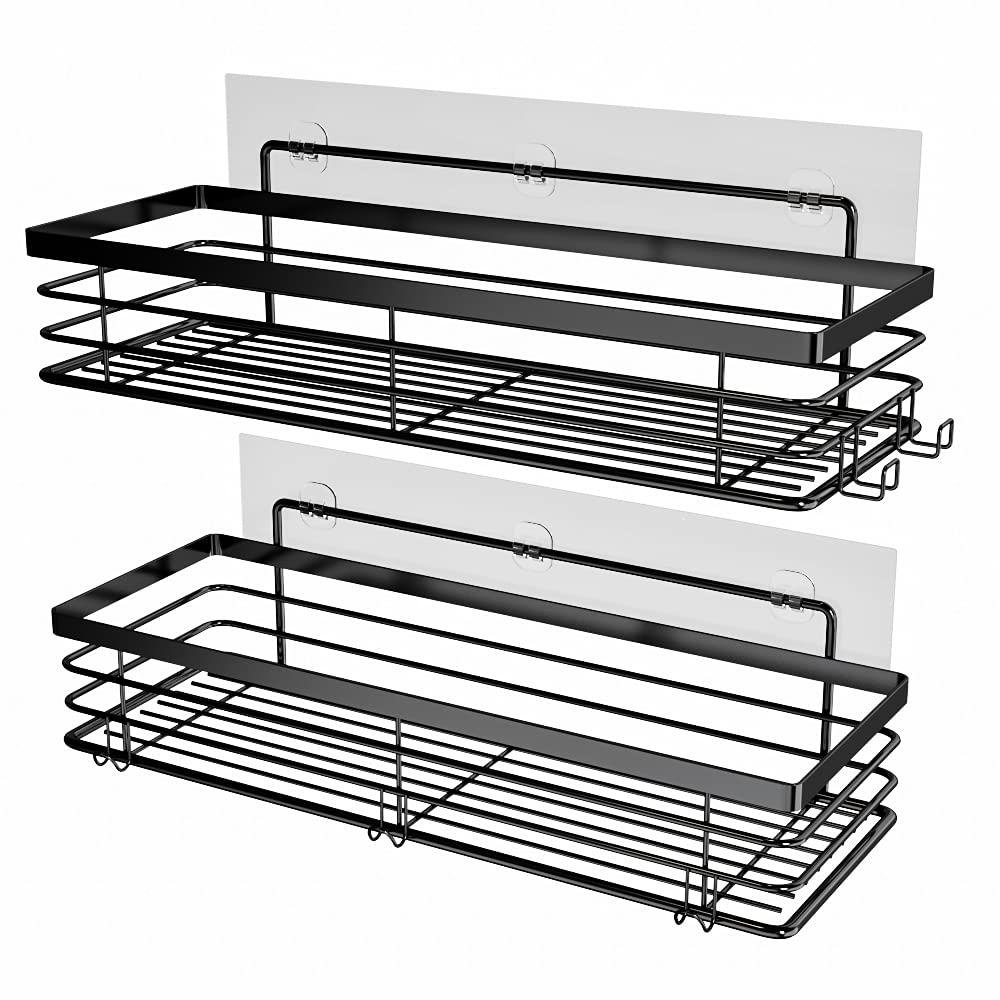 Orimade Shower Caddy with 5 Hooks for Hanging Razor and Sponge Adhesive Shower Shelf Bathroom Accessories Organiser Storage Kitchen Rack Rustproof No