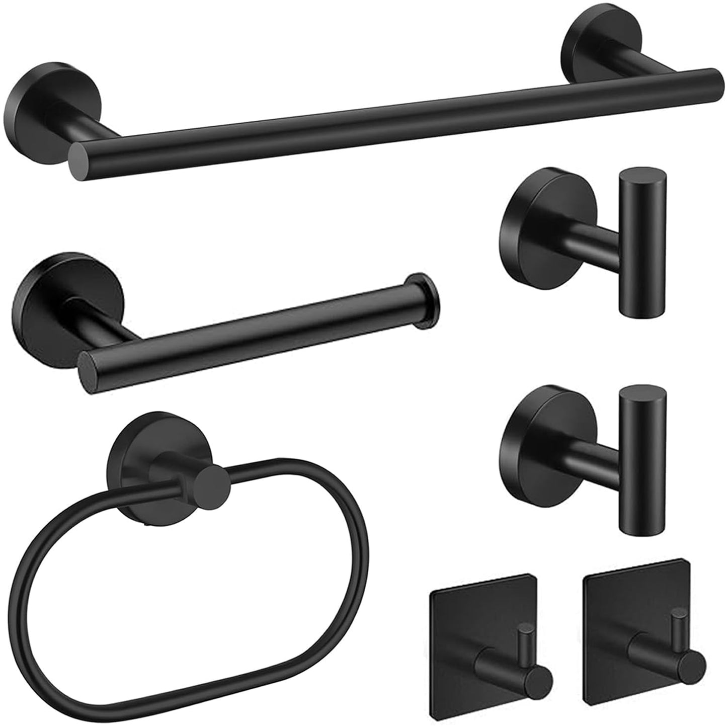 7-Piece Bathroom Accessories Set, Black Towel Rail Bathroom Hardware Set, SUS304 Stainless Steel Bathroom Accessory Includes Black Towel Rail, Toilet