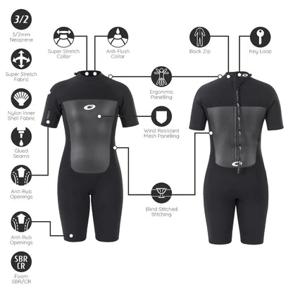 Osprey Women's Shorty 3 mm Summer Wetsuit, Adult Short Sleeve Neoprene Surfing Diving Wetsuit, Origin, Multiple Colours, S