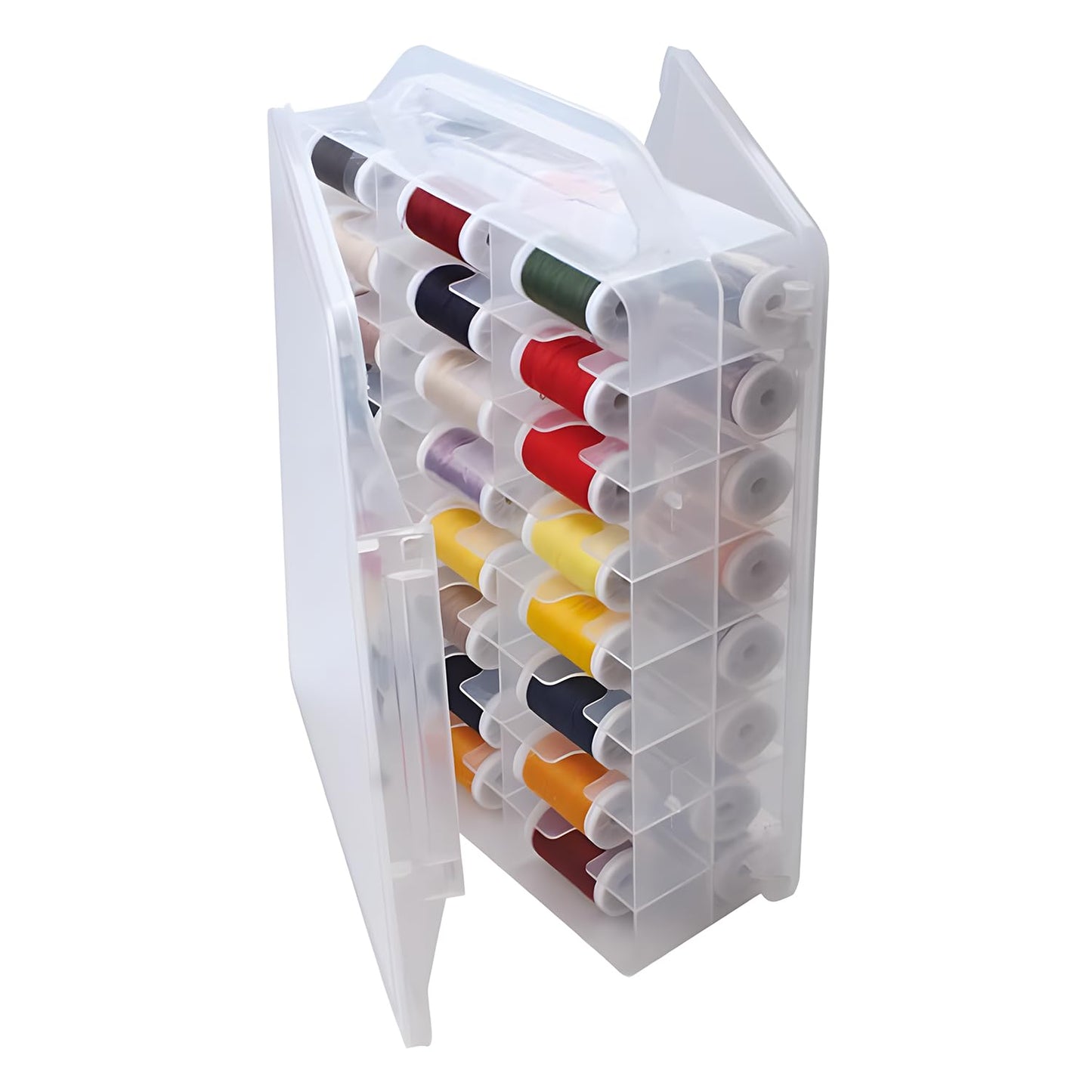 HomDSim 46 Grids Sewing Organizer, Double Sided Thread Box Storage, Portable Clear Plastic Organizer Box for Embroidery and Sewing Threads, Embroidery