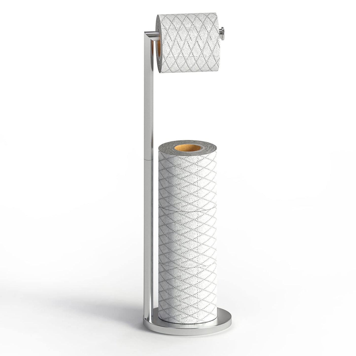 Top-spring Toilet Roll Holder Free Standing Toilet Paper Holder Stand with Reserve, Stainless Steel Anti Rust Freestanding Toilet Tissue Roll