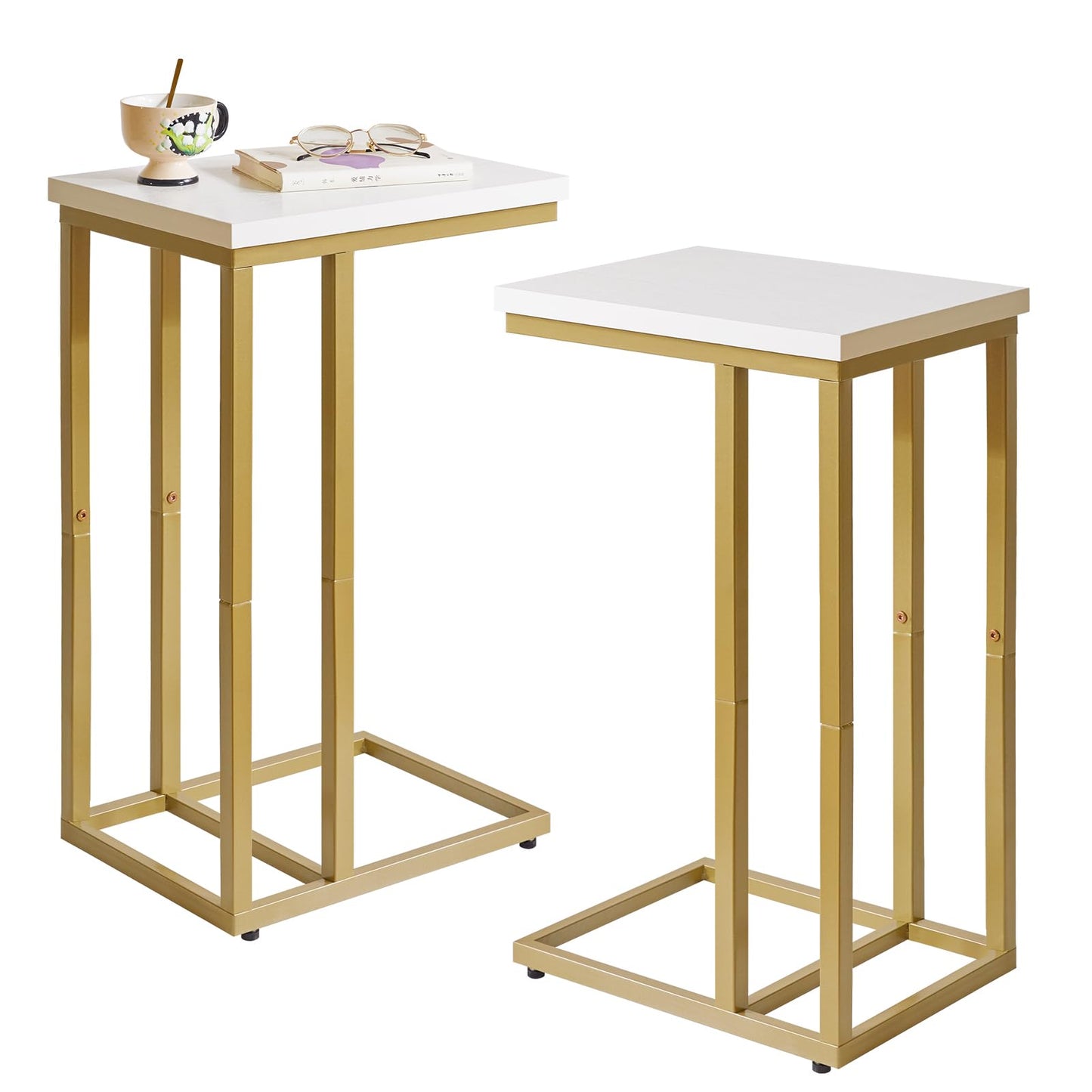 Aibiju Set of 2 Small Side Table for Laptop, End Table for Sofa, Couch Table with Metal Frame for living Room, Bedroom, Balcony