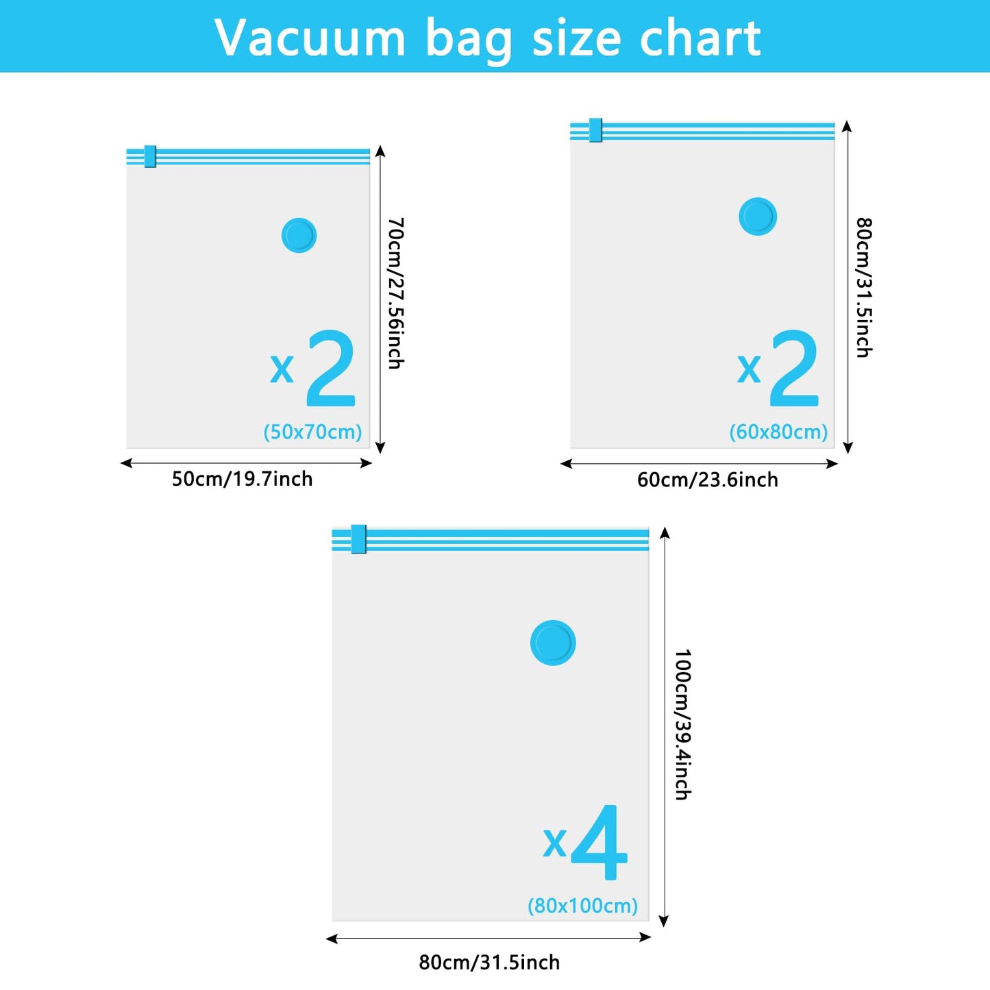 Vacuum Storage Bags - 8 Pack Reusable Strong Space Saver Compression Bags - Vacuum Pack Bags Double Zip Seal Travel Vacuum Storage Bags for Clothes
