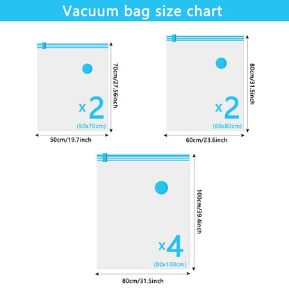 Vacuum Storage Bags - 8 Pack Reusable Strong Space Saver Compression Bags - Vacuum Pack Bags Double Zip Seal Travel Vacuum Storage Bags for Clothes