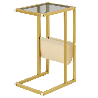 Gewudraw C Shaped Side Table, 58 CM Tall Glass End Table for Living Room
