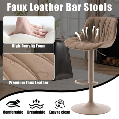YOUNIKE Bar Stools Set of 2, Modern Upholstered Faux Leather Barstools with Back, Swivel Tall Adjustable Counter Height Bar Chairs, Entirely Khaki