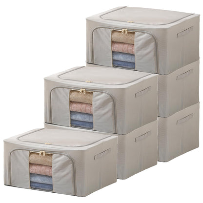 Goesort 6 Pack Clothes Storage Boxes with Steel Frame Support, 22L Moving Bag Wardrobe Storage Organiser Packing Boxes for Moving House with Clear