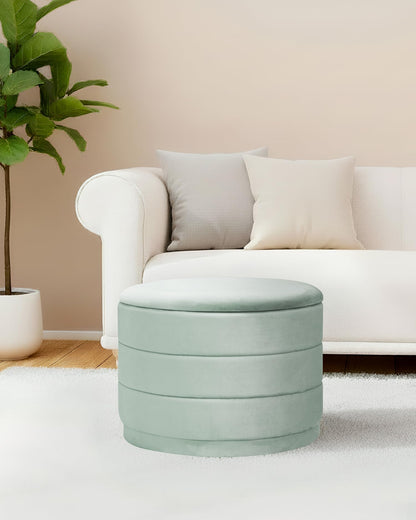 Bonlife Large Storage Ottoman Round - Folding Foot Rest with Hidden Storage, Sage Velvet 58x58x44cm for Living Room, Bedroom & Hallway