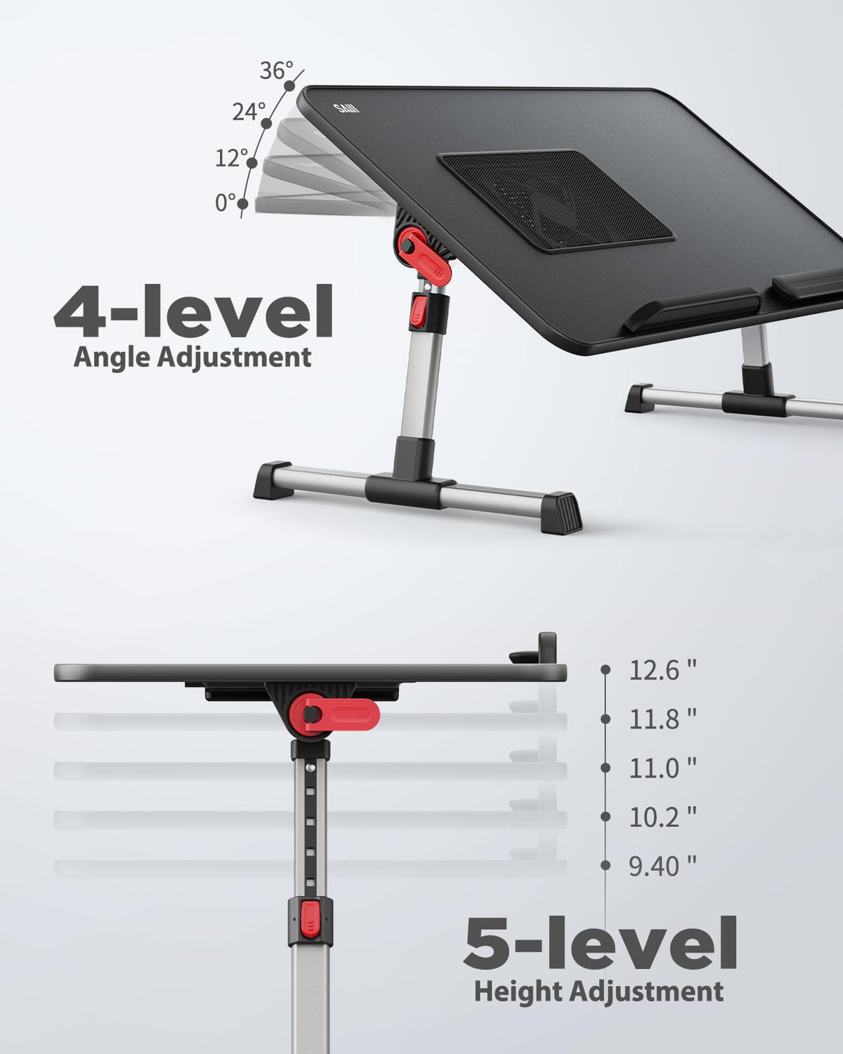 Cooling Table, Desk with USB Port, SAIJI Bed Table, lapdesk with fan, Adjustable Laptop Stand, folding table for Sofa, Bed, Floor, Breakfast