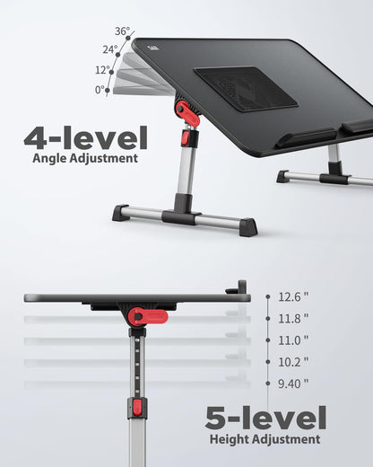Cooling Table, Desk with USB Port, SAIJI Bed Table, lapdesk with fan, Adjustable Laptop Stand, folding table for Sofa, Bed, Floor, Breakfast