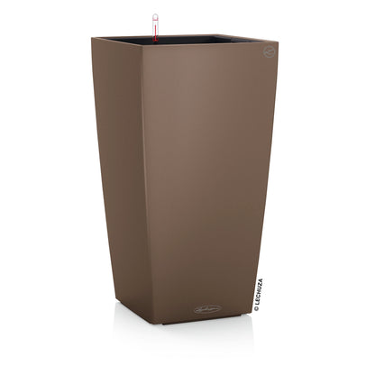 Lechuza CUBICO Color 30 Self Watering Planter Garden Plastic Indoor and Outdoor Flower Plant Pot with Drainage Hole H56 L30 W30 cm Nutmeg