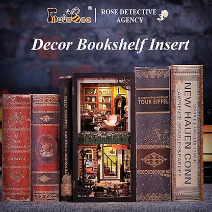 CUTEBEE Book Nook Kits For Adults - DIY Dollhouse Miniature with LED Light,3D Wooden Puzzle Bookend Bookshelf Decor,Gifts for Family and Friends (Rose Detective Agency)