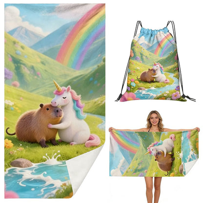 Vexthorion Capybara Quick Dry Microfiber Towel And Swimming Bag 75 x 150 Cm