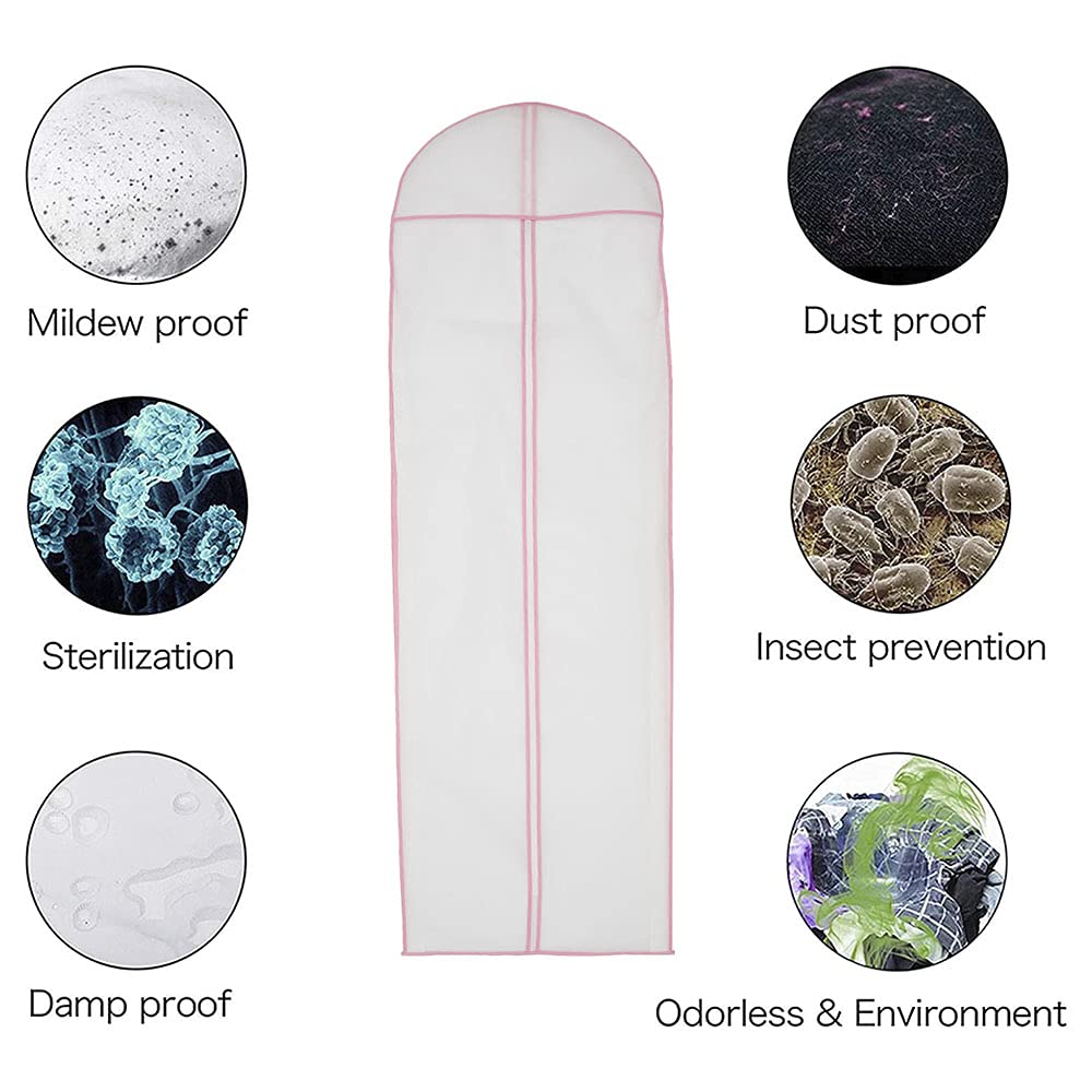 180cm Wedding Dress Bag with Zipper Breathable Clear Garment Bags Dustproof Long Dress Bags Covers Non-woven Bridal Dress Cover Storage Bag Full