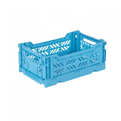 Ay-Kasa Folding Box, Sturdy Plastic Folding Box, Stackable, Turquoise, Mini (27 x 17 x 11 cm)