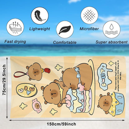 Spiritzohic Capybara Beach Towels, Capybara Bath Towels Swimming Towel Quick Dry Microfibre Towel Sandproof Beachs BathTowels for Holiday, Swimming
