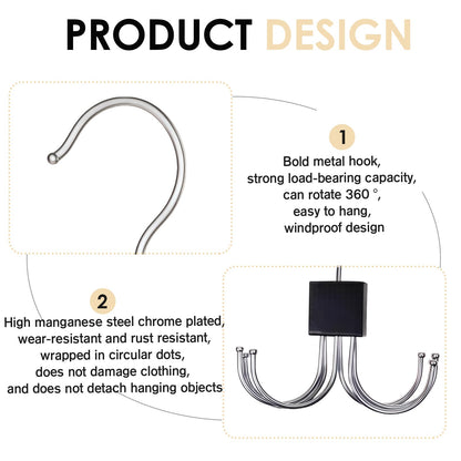 Belt & Tie Hanger Closet Organizer with 6 Rotating Hooks – Space-Saving Clothes Rack for Belts, Ties, Scarves, Hats (Wood color2pcs)