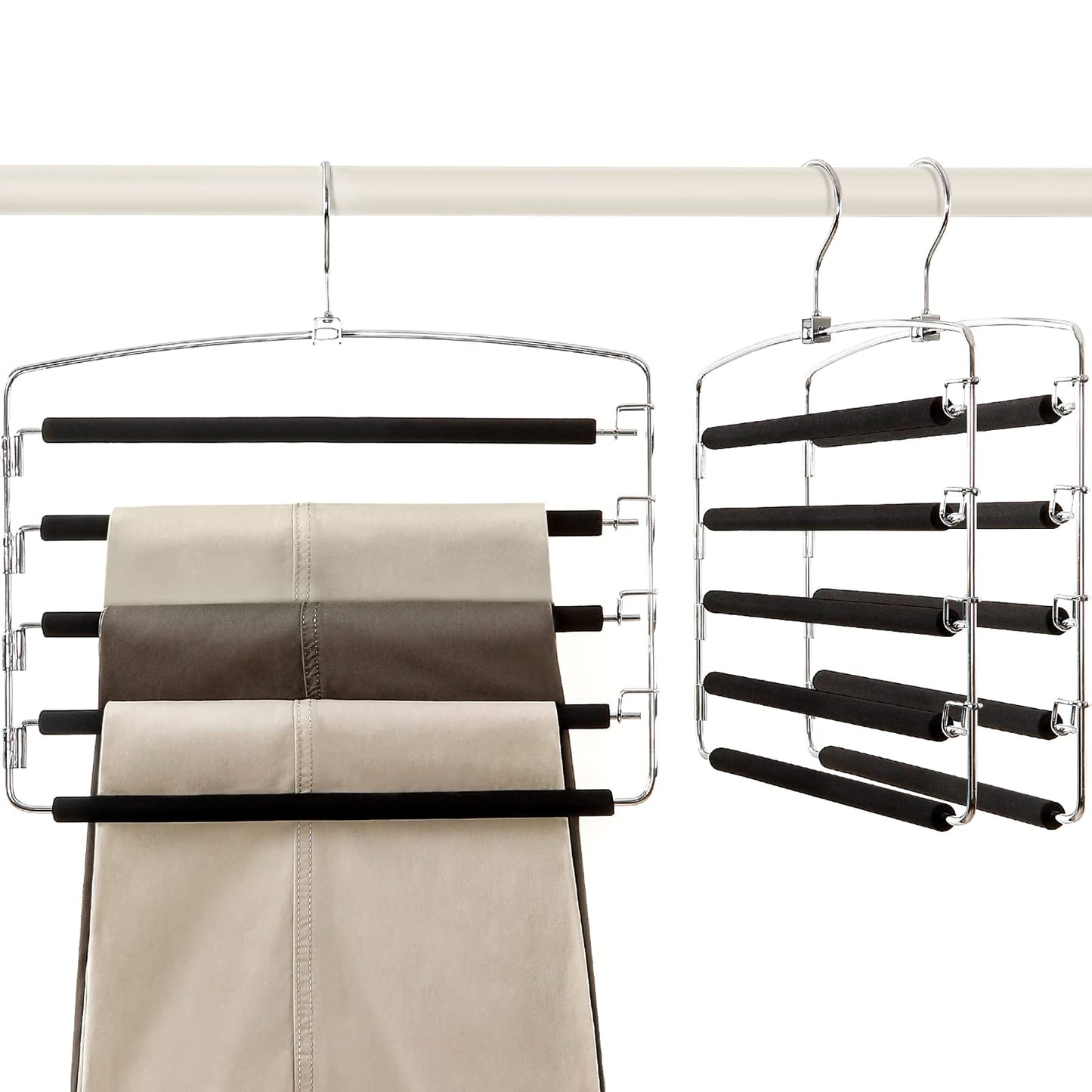 TOPIA HANGER Pants Hangers Space Saving, 3-Pack Swing Arm Pants Organizer for Closet, Non-Slip Foam Padded Organizer Hanger for Multi Slacks, Jeans