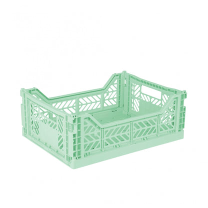AYKASA Folding Crate, Sturdy Folding Box, Plastic, Stackable, Warm Mint, Midi (40 x 30 x 14 cm)