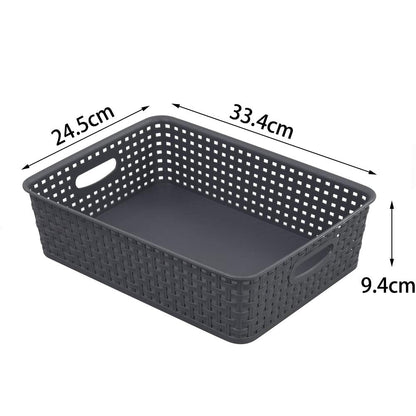 Yarebest 6 Packs Grey Woven Storage Baskets, Plastic A4 Shallow Tray Basket