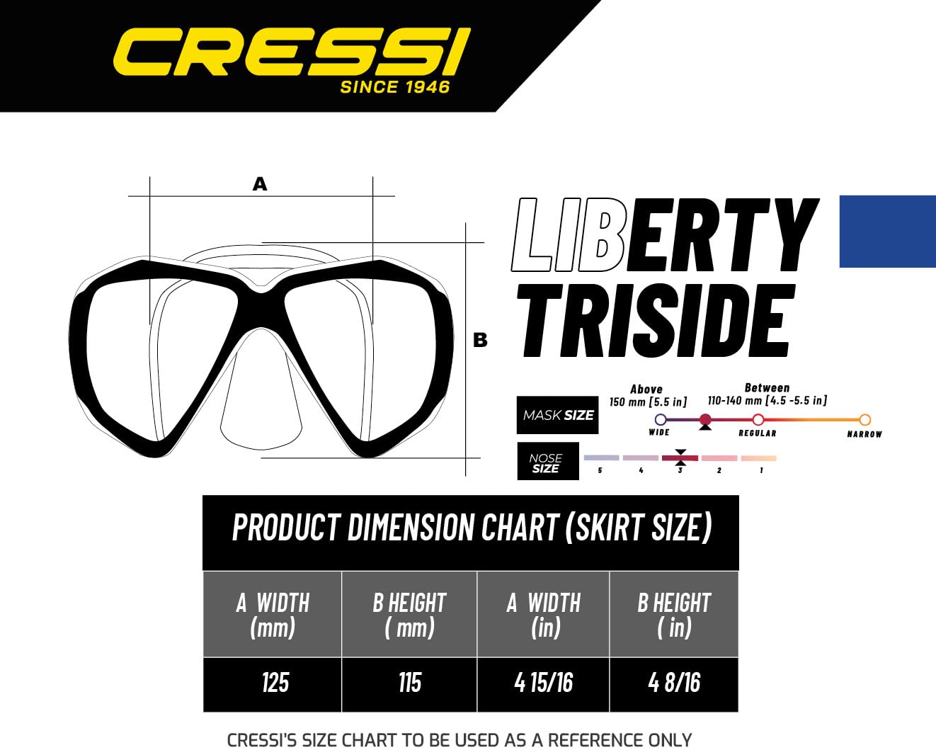 CRESSI Liberty Triside Mask - Panoramic 3 Glass Mask for Diving and Snorkelling, Black/Red Silver, One Size, Unisex Adult
