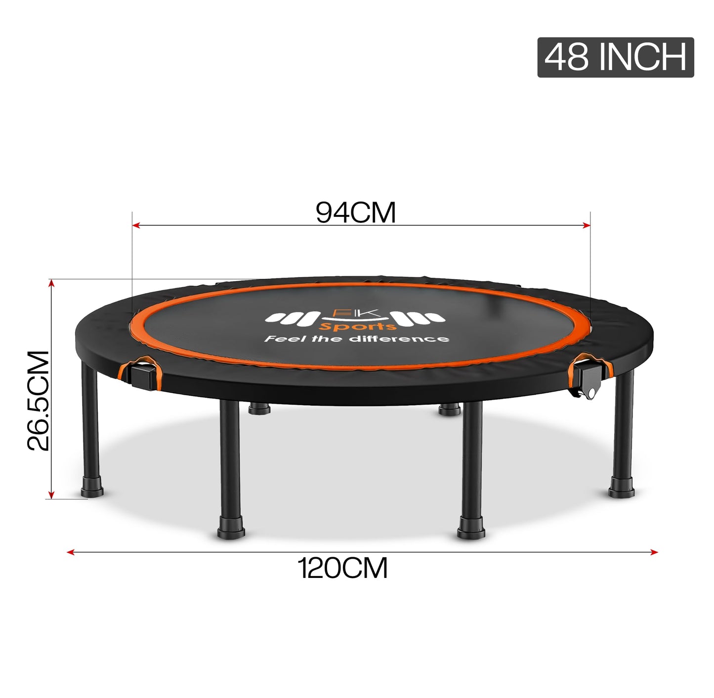 FK Sports Foldable Fitness Rebounder Trampolines, 48" Foldable Mini Trampoline, Round Mini Fitness Trampoline a indoor trampoline (48" without T bar
