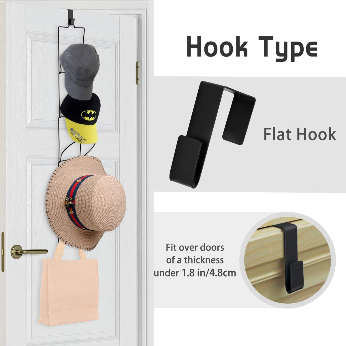 Livememory Hanging Hat Rack, Baseball Caps Hat Racks for Door, Wall, Closet, Bathroom, 10pcs (Black)