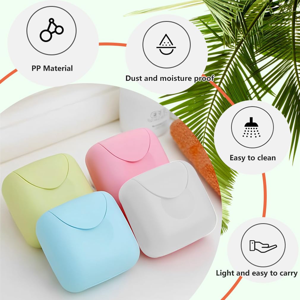 4PCS Travel Soap Case, Soap Bar Travel Soap Dish with Lid Waterproof Leakproof Square Small Soap Box Container Holder Closable Soap Holder Portable