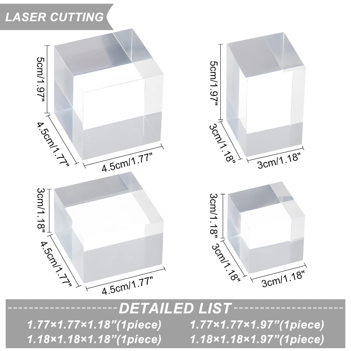 OLYCRAFT 4Pcs Acrylic Display Cubes 4 Sizes Clear Display Bases for Jewelry