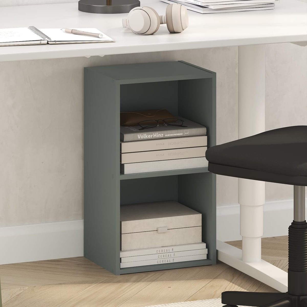 Furinno PASIR Book Shelf, 2-Tier Modern Bookshelf, Open Shelves Bookcase 22.9(D) x 30.5(W) x 53.3(H) cm, for Living Room, Bedroom, Home Office