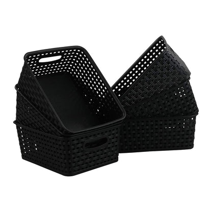 Asking 6-Pack Plastic Storage Baskets, Weave Basket, Black