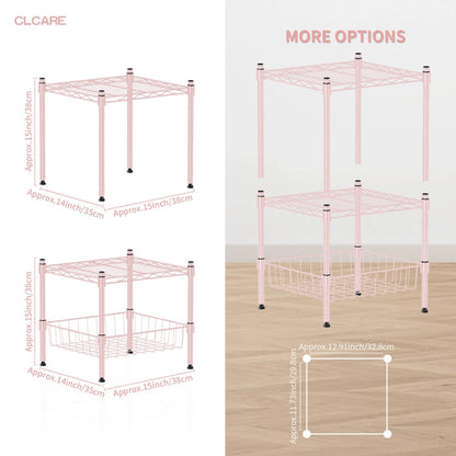 CLCARE Stacking Shelf Adjustable, Stackable & Expandable, Heavy Duty Storage Shelving Unit, Cabinet Organizer Shelf (Pink,2-Tier)