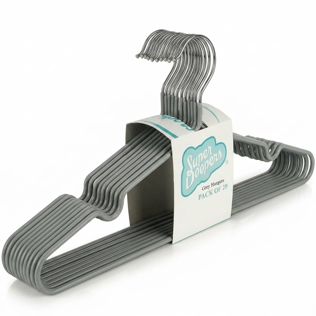 Super Doopers PVC Coated Metal Hangers - Metal Wire Hangers with Non-Slip Notches - Heavy Duty, Slim & Space-Saving Storage Holders for Clothes