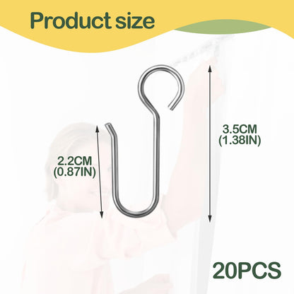 20PCS Shower Rail Hooks Silver Shower Curtain Hooks S Shaped Showers Hook for Curtains Rust Proof Stainless Steel Showers Curtain Rings for Bathroom