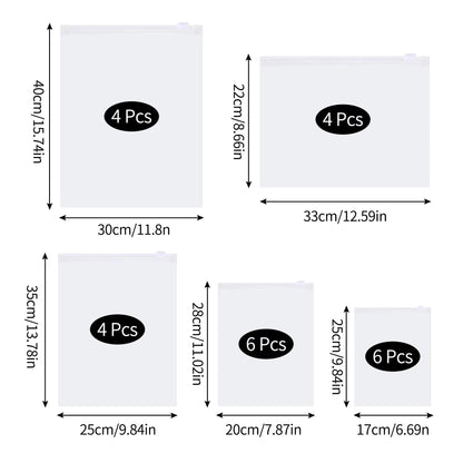 24 Pcs Reusable Ziplock Bags,Travel Clothes Storage Bags,Plastic Hospital Bag Organiser Pouches,Essentials Frosted Resealable Waterproof Luggage Bags