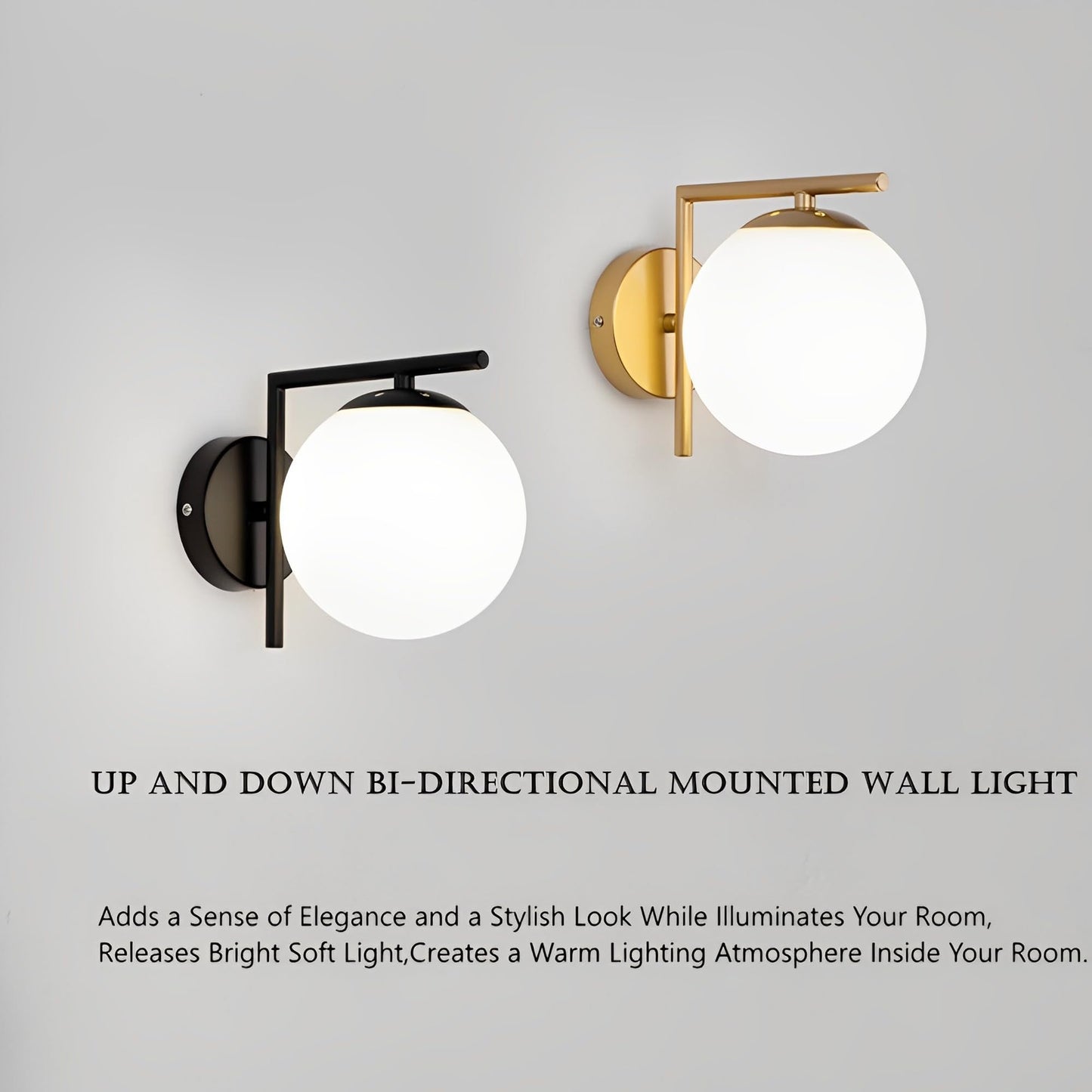 KRUIHAN Modern Gold Wall Lights,Indoor Wall Lighting Fixtures with Glass Shade,LED Wall Sconces Wall Mounted Lamp for Bedroom Bedside Hallway Living
