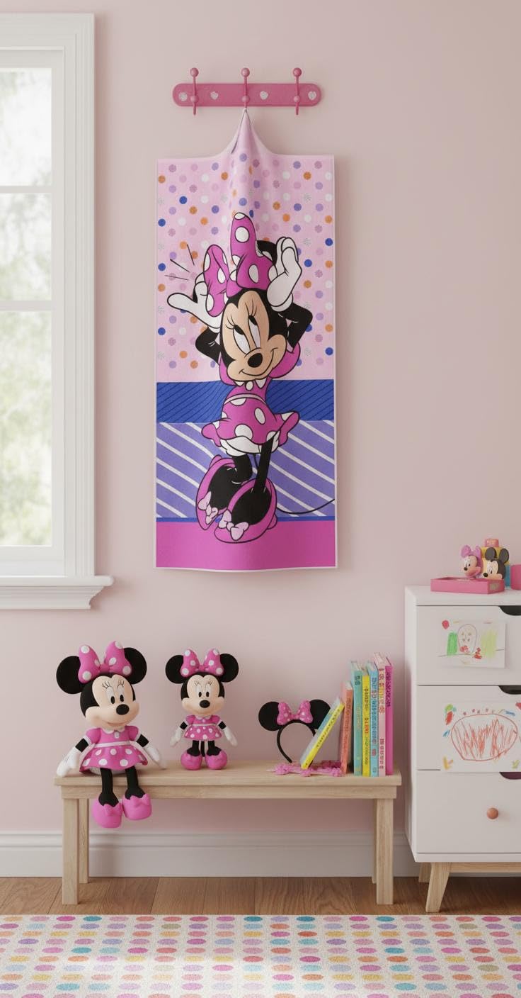 BrandMac Disney Minnie Mouse Beach & Bath Towel 70x140 cm, 100% Cotton | Soft & Absorbent Kids Bath & Swim Towel