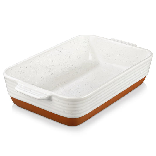 MALACASA 4.5L Ceramic Baking Dish with Handles, 9 x 13 Inches Casserole Dishes, Deep Rectangular Oven Dish, Khaki White Lasagna Pan Bakeware for