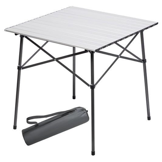 Portal Aluminium Folding Camping Table Square Roll Up Top 4 Person Compact Garden Table with Carry Bag for Picnic Camp Backyard BBQ, Silver