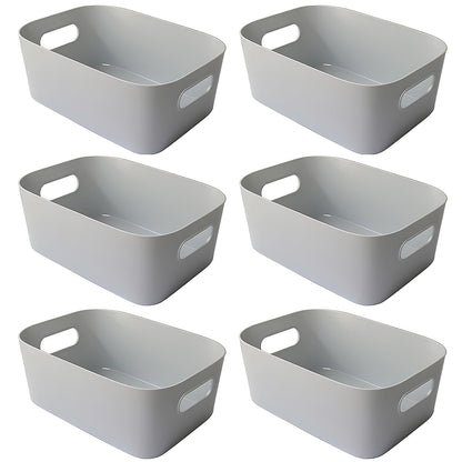 Mofeisor 6-Pack Grey Plastic Storage Basket, Kitchen Cupboard Storage Boxes, Small Bathroom Boxes Organisers with Handles, 4L