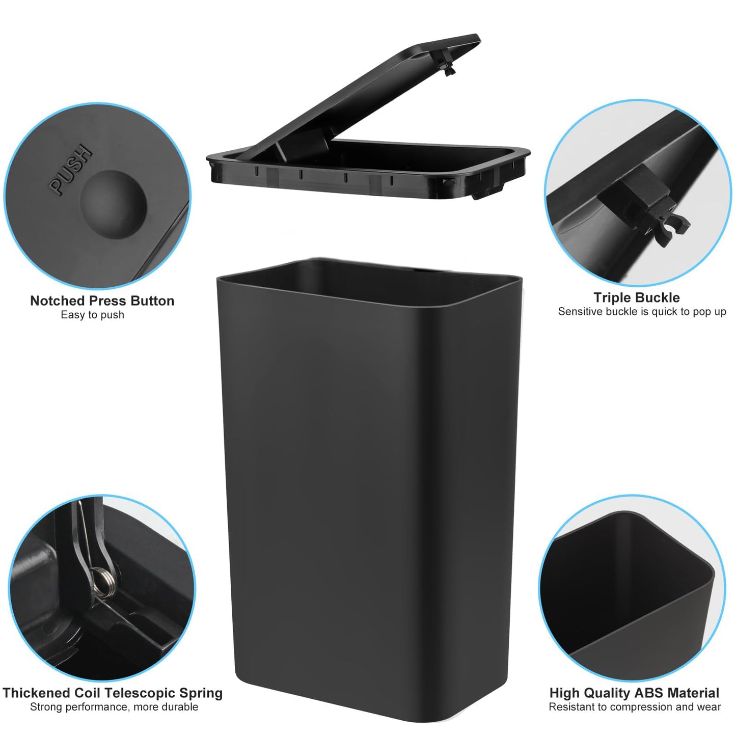 2Pack Bathroom Bin with lid,Push Button Slim Kitchen Bin,Plastic Bins for Toilet, Dog Proof Thin Bathroom,Trash Can for Bedroom Office Living Room