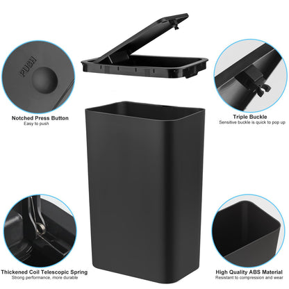 2Pack Bathroom Bin with lid,Push Button Slim Kitchen Bin,Plastic Bins for Toilet, Dog Proof Thin Bathroom,Trash Can for Bedroom Office Living Room