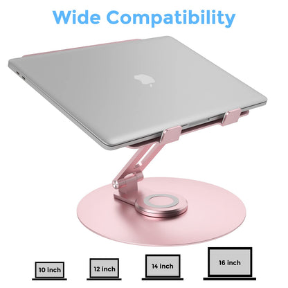 Swivel Laptop Stand for Desk, Adjustable Height Aluminum Computer Stand with 360 Rotating Base, Foldable Ergonomic Riser